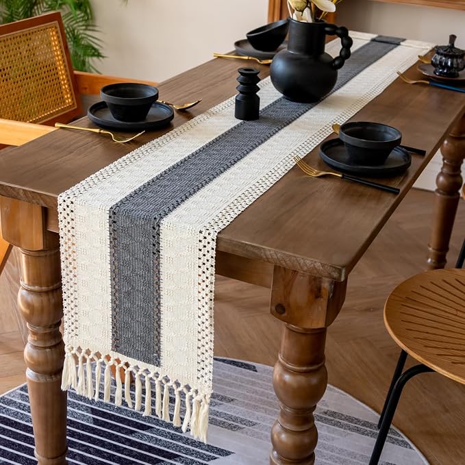 EMMTEEY Boho Table Runner with Tassels 108 Inches Long, Scratch & Heat Resistant - Image 4