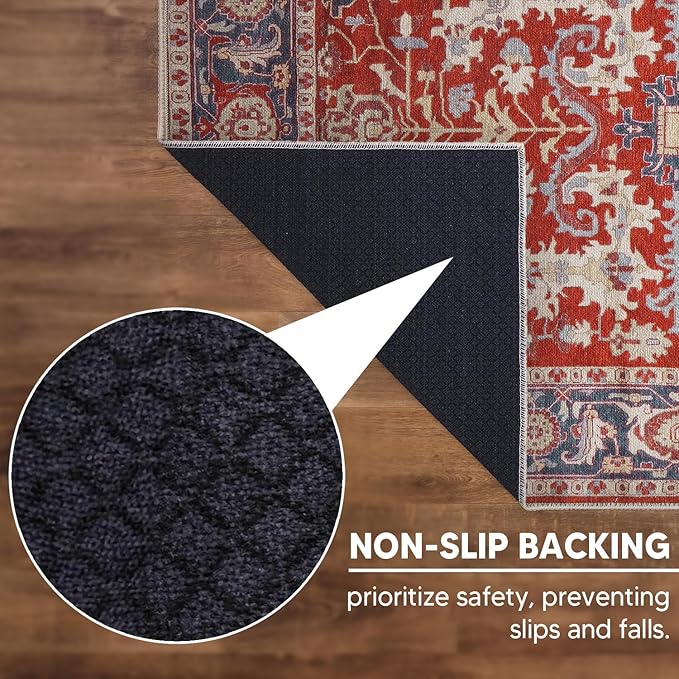 Keen Home Design 8x10 Rug - Machine Washable Area Rug with Non-Slip Backing, Ideal for Living Room, Dining Room, Bedroom - Vintage, Easy Clean, Durable, Low Pile Rug - (8' x 10')