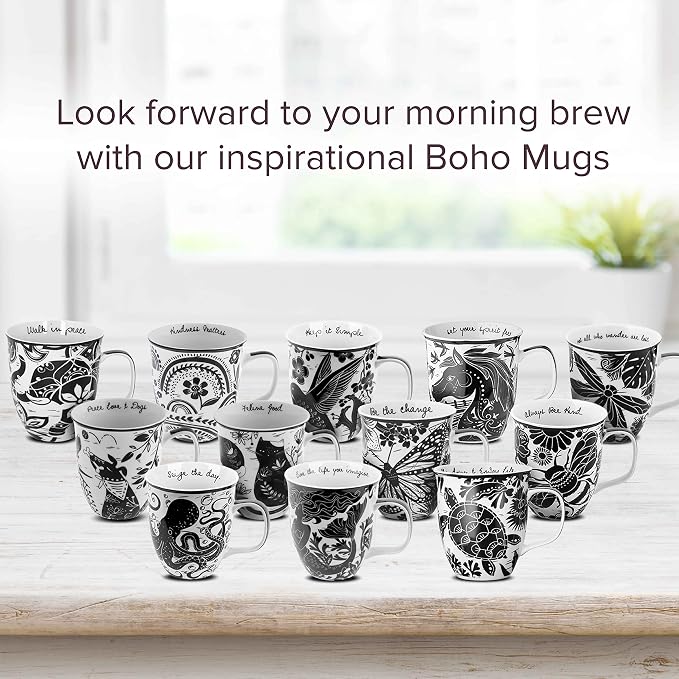 Karma Gifts 14 oz Black and White Boho Mug Rooster - Image 7