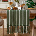 Caflife Boho Table Runner 108 Inchs Long Green, Cotton and Linen Woven by Caflife