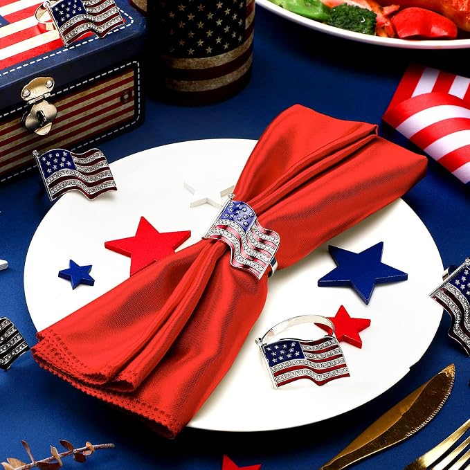 Geiserailie 6 Pieces Patriotic Napkin Rings 4th of July American Flag Napkin - Image 3