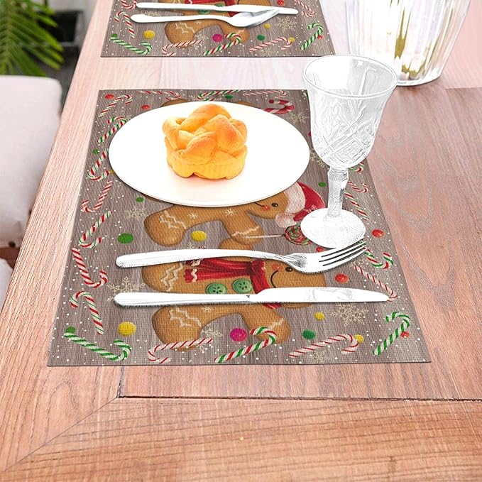 Xmas Placemats Set of 4 Washable Table Place Mats For Dining Kitchen Party Decor