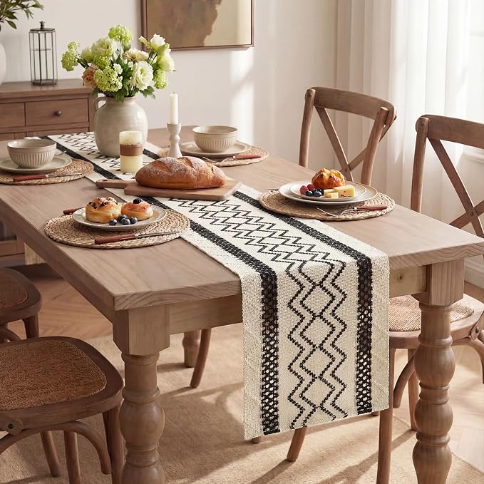 Artoid Mode Black Stripe Diamond Woven Table Runner 12x48 Inch | Holiday - Image 5