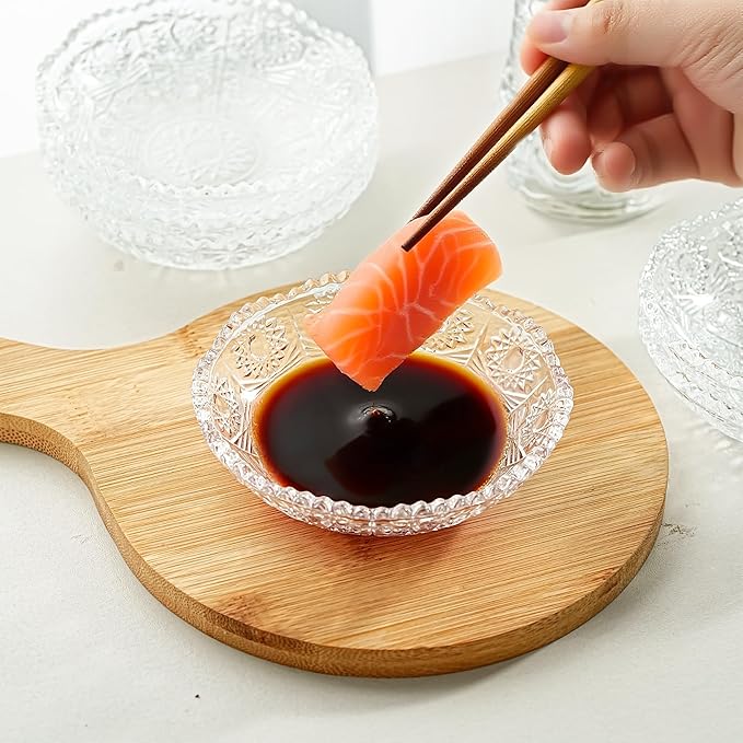 kanpura Soy Sauce Dishes, Small Dipping Sauce Cups and Bowls, Serving Dishes for Condiments, Snacks, Glass Sauce Dipping Bowls, Dishwasher Safe, 3.9 Inch, Set of 6, Clear