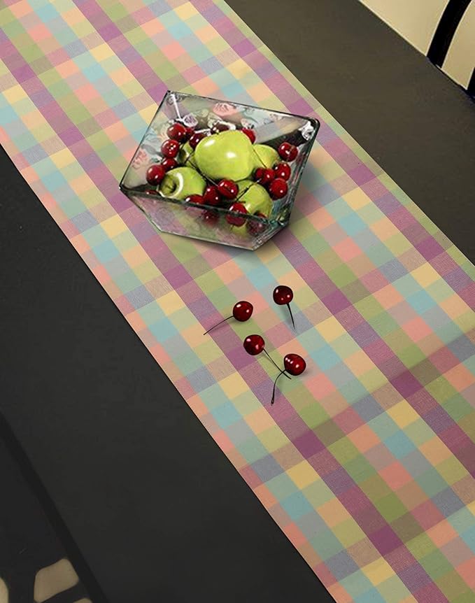 Urban Villa EasterTable RunnerEaster Collection 100% Cotton Fused Table Runner Easter Special Over Sized 14" x72'' Inches Easter Colors Buffalo Check Table Runner Heavier Quality Table Runner