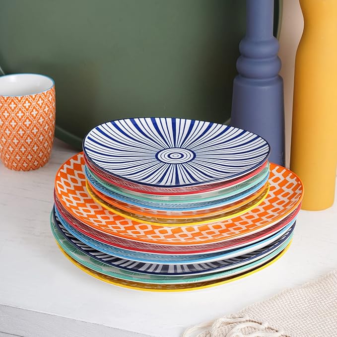 Selamica Porcelain Shallow Oval Dinner Plates, 8 inch Dessert Pasta Salad Curve Plates, Microwave/Dishwasher/Oven safe, Set Of 6, Assorted Colors