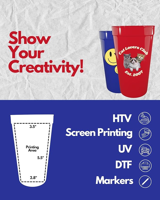 PartyPrints 100 Pack 32 oz Assorted Reusable Blank Plastic Cups, Colored - Image 4