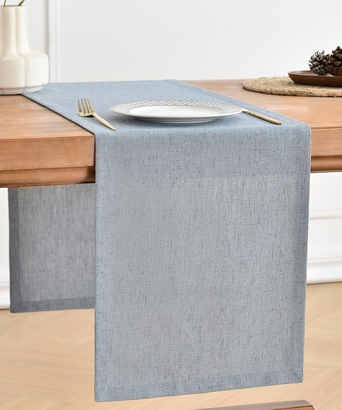 Wracra Linen Table Runner, Burlap Dusty Blue Table Runners 60 Inches Long | by Wracra