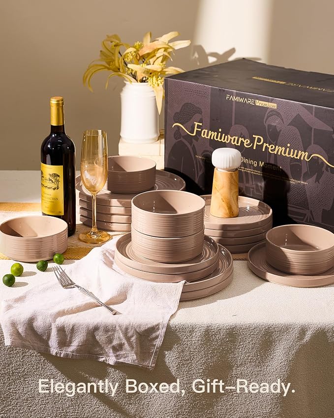 Stoneware Dinnerware Sets for 6, Plates and Bowls, Chip & Scratch Resistant - Image 8