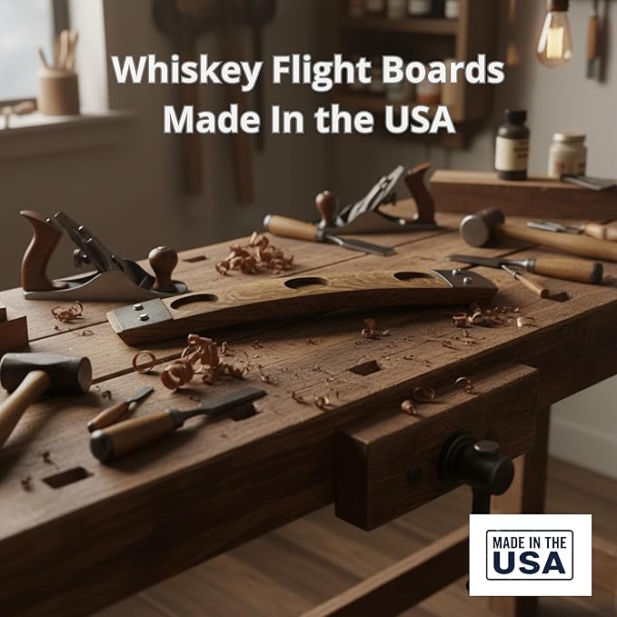 Premium Barrel Stave Whiskey, Scotch, Bourbon - Crystal Glass Flight (Red Mahogany)