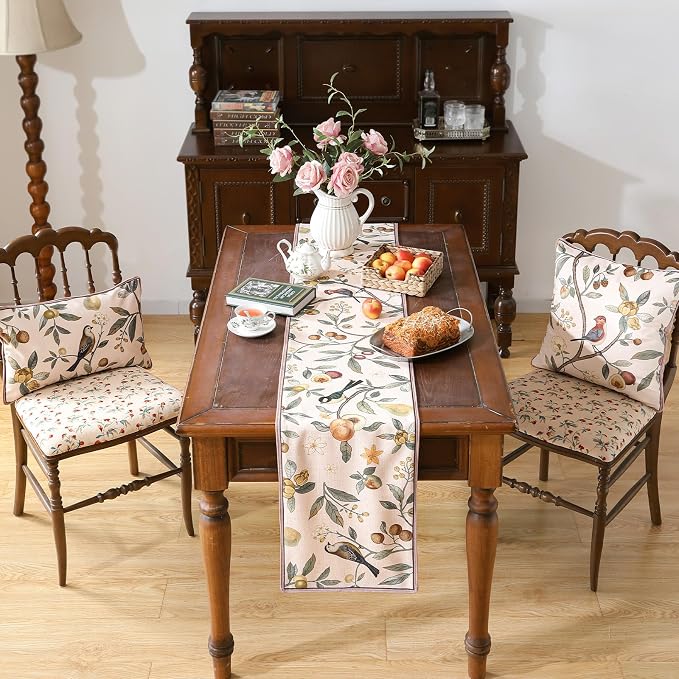 bilin gaier Designer Linen Extra Long Table Runner, Floral Fruit Pattern - Image 3