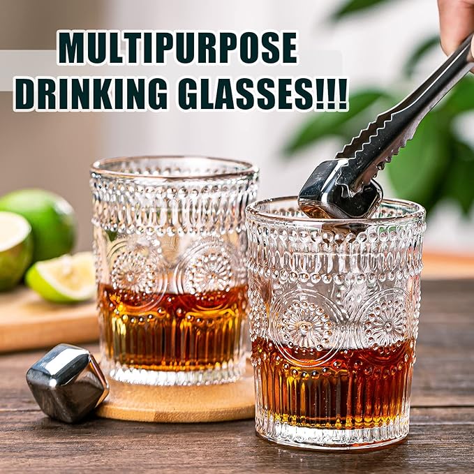 Vintage Drinking Glasses Set of 12, Textured Clear Striped Glass Cups-6 - Image 6