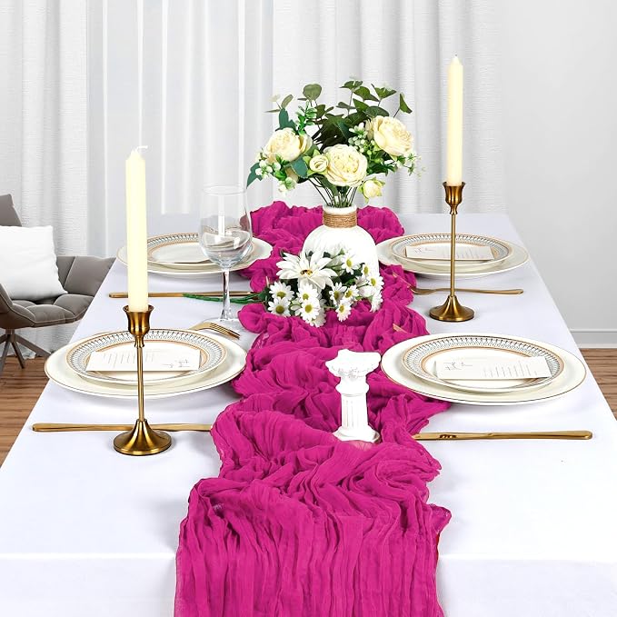 10 Pack 17 x 108 Inch Hot Pink Table Runner Cheesecloth | Gauze Cheese Cloth - Image 3