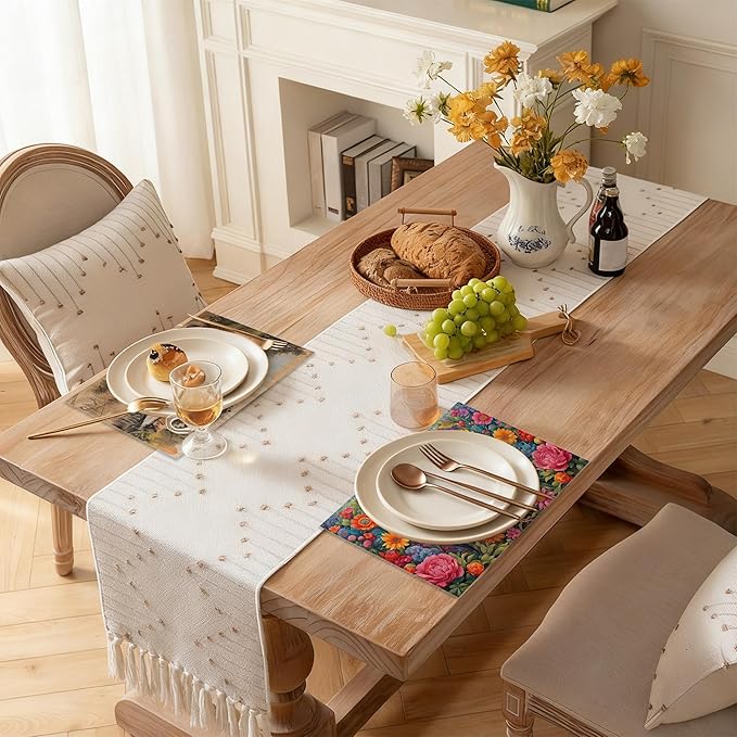 Rooster Placemats Set of 6 Rustic Chicken Sunflowers Wooden Fence Farmhouse Place Mats Washable Kitchen Dining Linen Table Mats, for Home Party Indoor 12x18 in