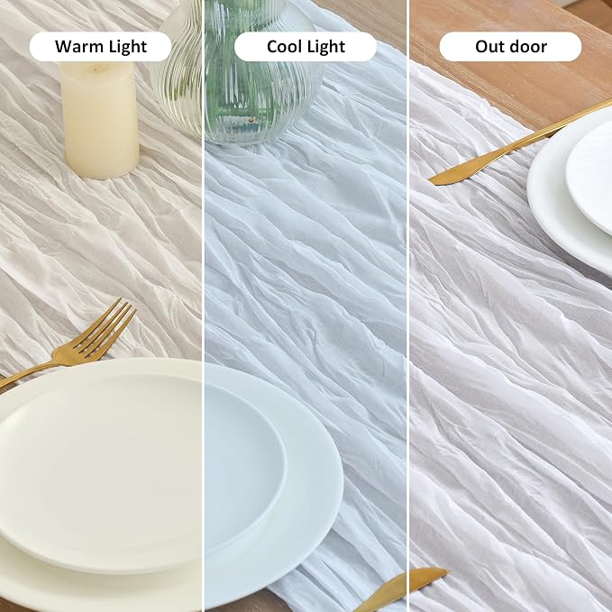 Asee'm 2pcs Cheesecloth Table Runner 120 Inches Long Ivory Boho Gauze Cheese - Image 8