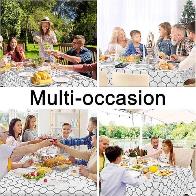 Smiry Rectangle Table Cloth, Waterproof Vinyl Tablecloth with Flannel Backing for Rectangle Tables, Wipeable Spillproof Plastic Tablecloths for Dining, Camping, Indoor and Outdoor (54"x120", White)