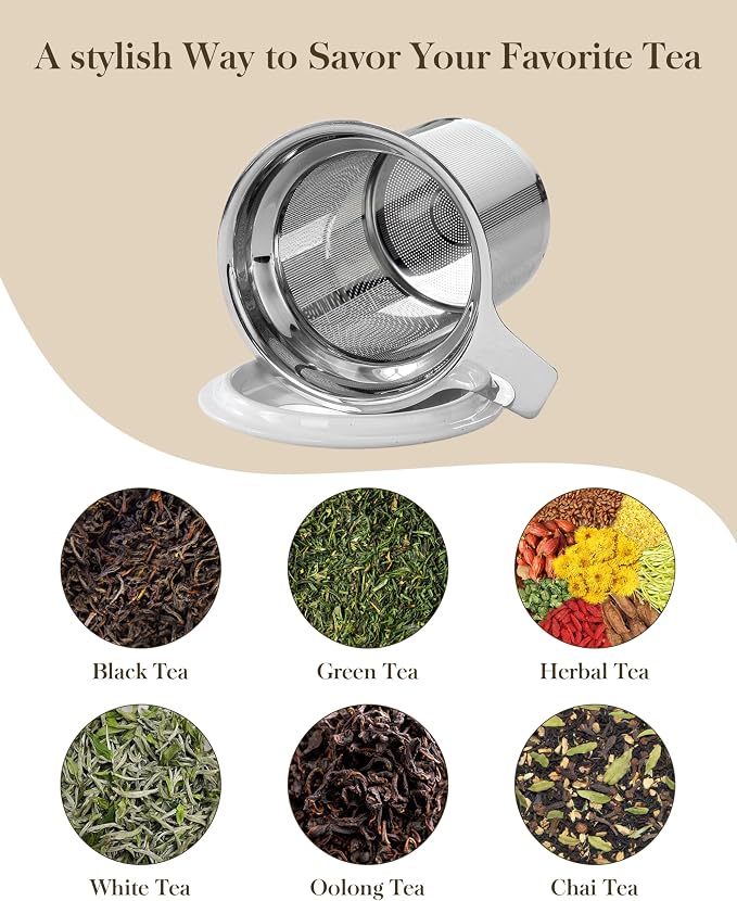 MALACASA Ceramic Tea Mug with Lid and Stainless Steel Infuser, 18 oz Large Tea - Image 7