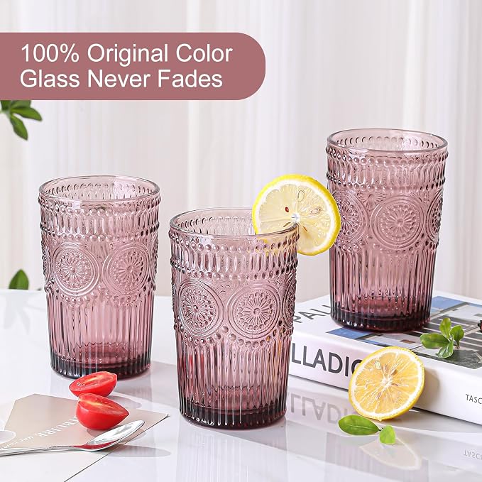 ZMOWIPDL Drinking Glasses Set of 6, 13oz Flower Design Purple Glass Cups | - Image 3