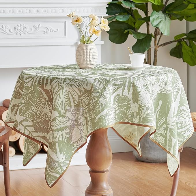 jinchan Green Tropical Floral Linen Square Table Cloth 50x50 | Green tropical - Image 6
