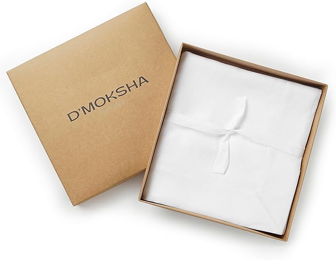 D'Moksha Homes Linen White Tablecloth 60 x 102 Inch - 100% Pure Linen Rectangular Table Cloth - Machine Washable Tablecloth for Valentines, Spring, Easter