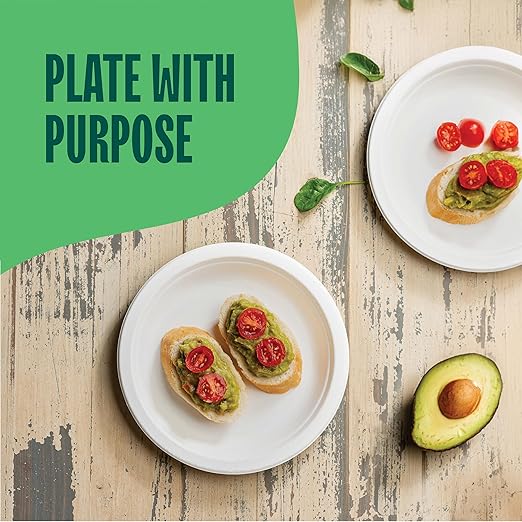 Stack Man 100% Compostable Small Paper Plates 7 Inch Heavy-Duty [125-Pack] Eco-Friendly White Bagasse Disposable Dessert Cake Plates - 7" Biodegradable Plate (BPI-Certified) (PFAS-Free)