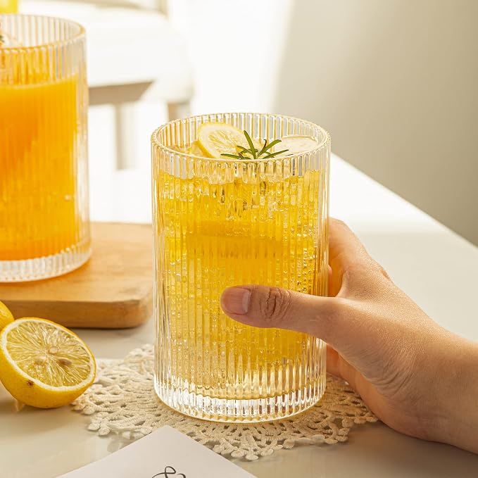 Vintage Ribbed Glassware Set: 6pcs 16.9oz XL Drinking Glasses, Fluted Ripple - Image 5