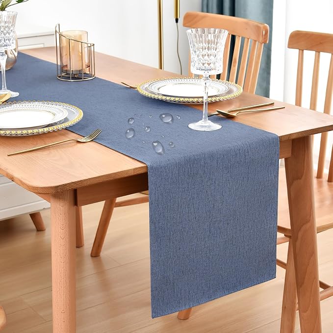 Faux Linen Table Runner Water Resistant 13 x 60 in, Coffee Table Runner by Nacuci