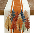 Fall Watercolor Tree & Maple Leaves Striped Table Runner 13x36 Inch, Rustic by GEEORY