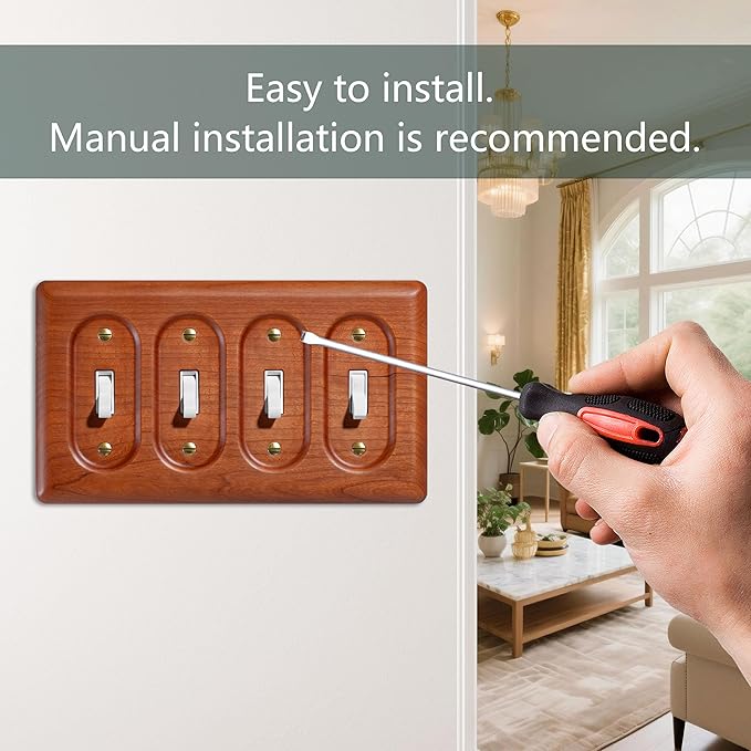 Four Rocker 4 Toggle Light Switch Cover Plate Made of Cherry Wood Durable Elegant Design Perfect for Home Decor