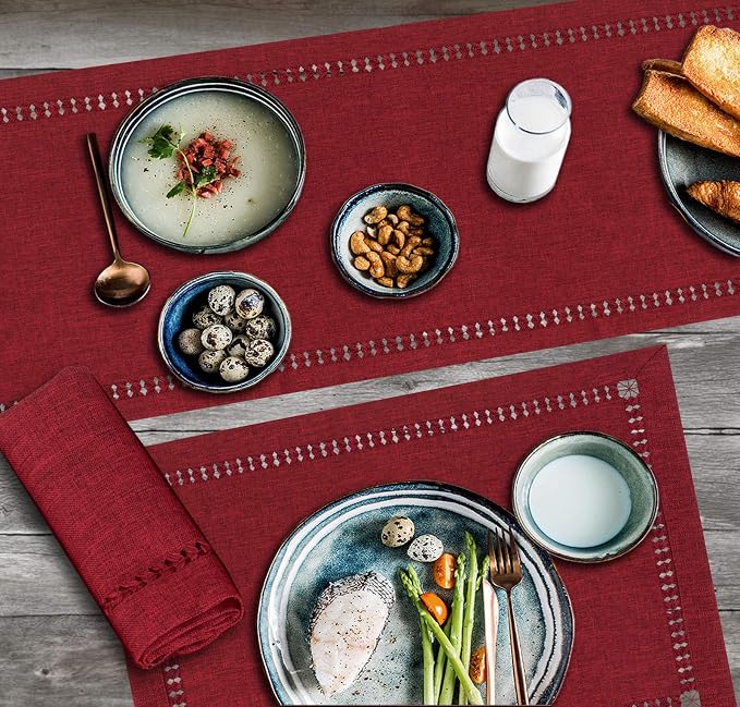 Grelucgo Handmade Hemstitched Polyester Rectangle Table Placemats - Image 8