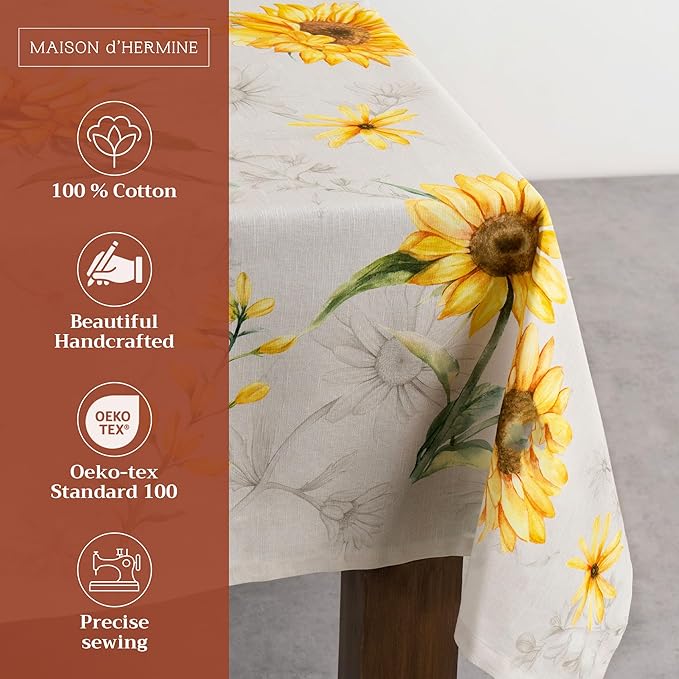 Maison d' Hermine Table Cloth Rectangle Table 100% Cotton 54 x 72 Inches Tablecloth Reusable Decorative for Dining Room Farmhouse Home Valentines Day Decorations Spring Summer - Candice