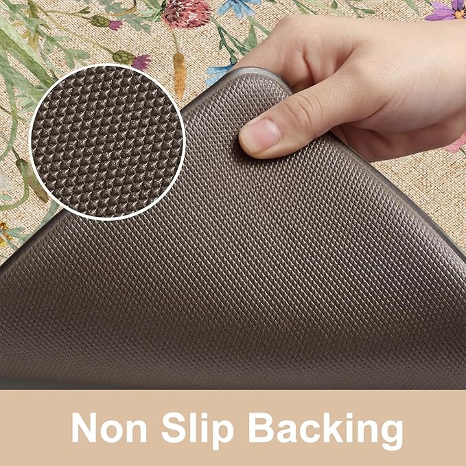 KIMODE Kitchen Mats for Floor Anti Fatigue, Boho Flower Kitchen Rug, Cushioned Kitchen Floor Mats, Comfort Standing Mat, Padded Kitchen Floor Mat for Sink Laundry Office Desk 20"x39" Brown