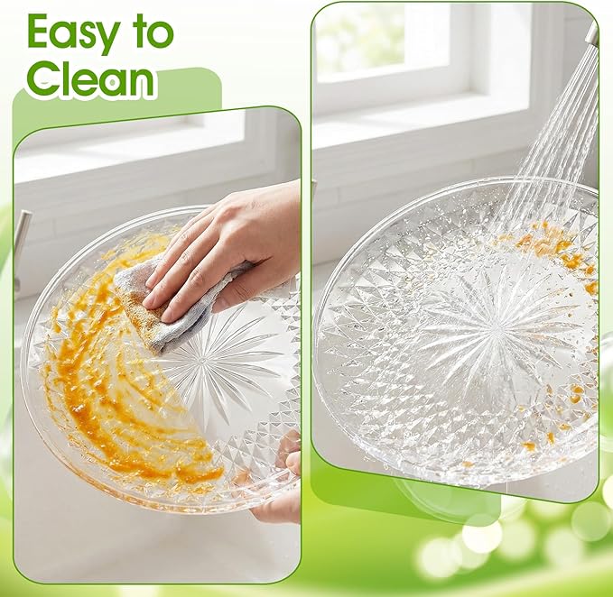 10 Pcs Round Clear Plastic Serving Platters and Trays, 12 Inch Party Dinner Plates for Appetizers, Desserts, Fruits, Catering, Weddings and Events