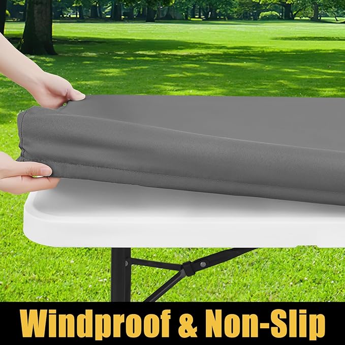 Smiry Rectangle Picnic Table Cloth, Waterproof Elastic Fitted Tablecloths for 6 Foot Tables, Washable Polyester Table Cover for Camping, Indoor and Outdoor (Grey, 30"x72")