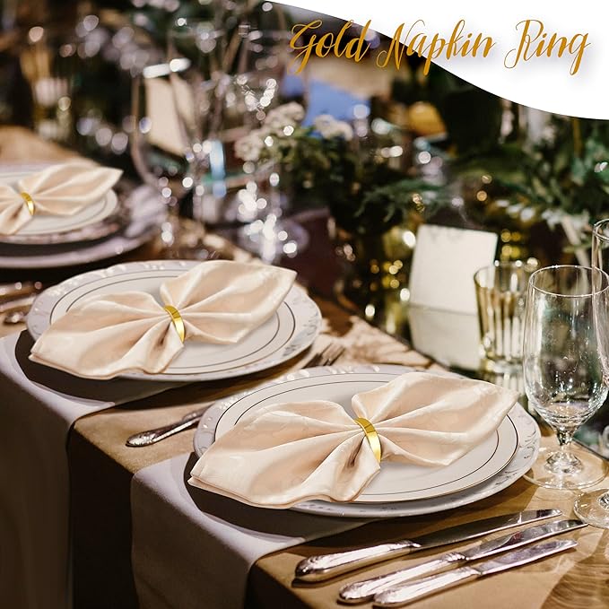 Gold Napkin Rings Set of 12, Semicircle Metal Bright Gold Napkin Holder Buckles, Fall Thanksgiving Christmas Napkin s Rings for Dinner Table Decor, Wedding, Banquet, Party, Easter