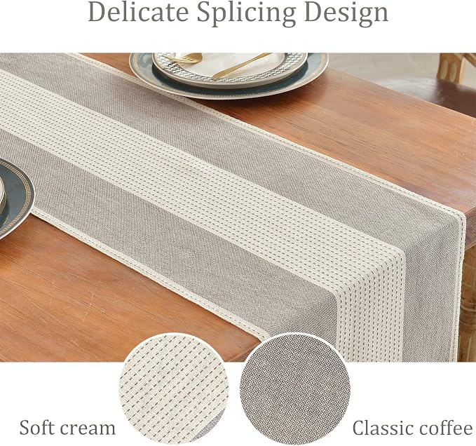 Wracra Linen Table Runner, Stripe Table Runners 60 Inches Long Coffee | - Image 3
