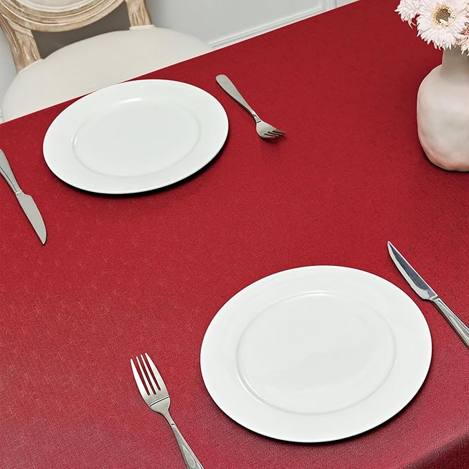 2 Pack Rectangle Tablecloth, 60x84 inch, Water Resistant Wrinkle Free Linen Textured Table Cloth Washable, Decorative Fabric Table Cover for Dining, Party and Camping, Red
