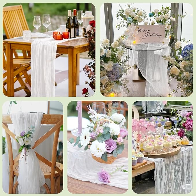 Cheesecloth Table Runner Ivory 10FT Boho Gauze Runner, 12 Pack | 120 Inch - Image 7
