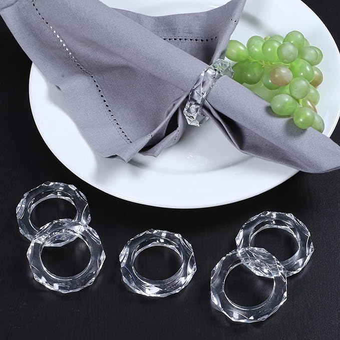 ALPHA Living HOME Transparent Acrylic Napkin Rings - Set of 12 Elegant Serviette Holders for Wedding, Party, Dining Table & Holiday Décor - Clear Napkin Rings by