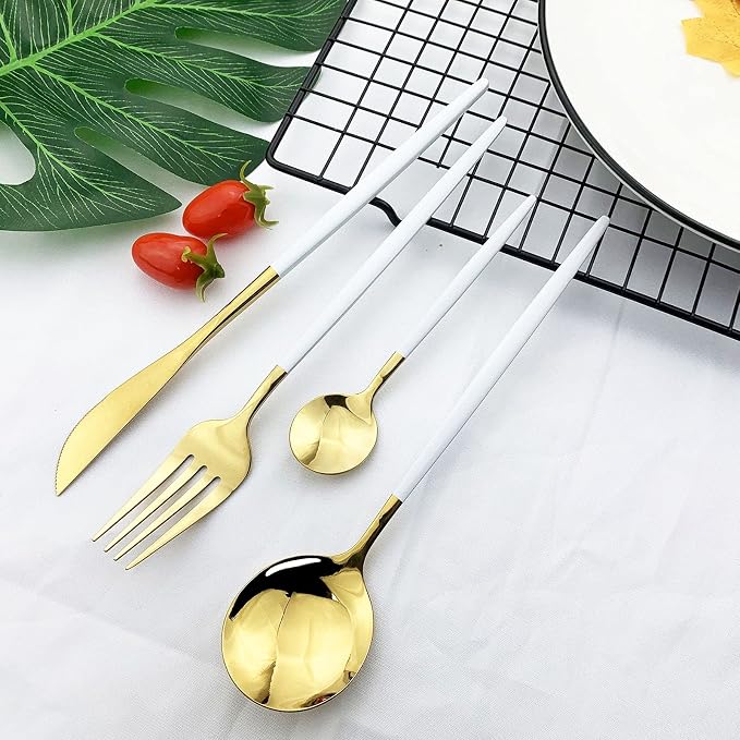 JASHII Flatware Serving Set 24 Piece, Stainless Steel Silverware Set, Modern - Image 2