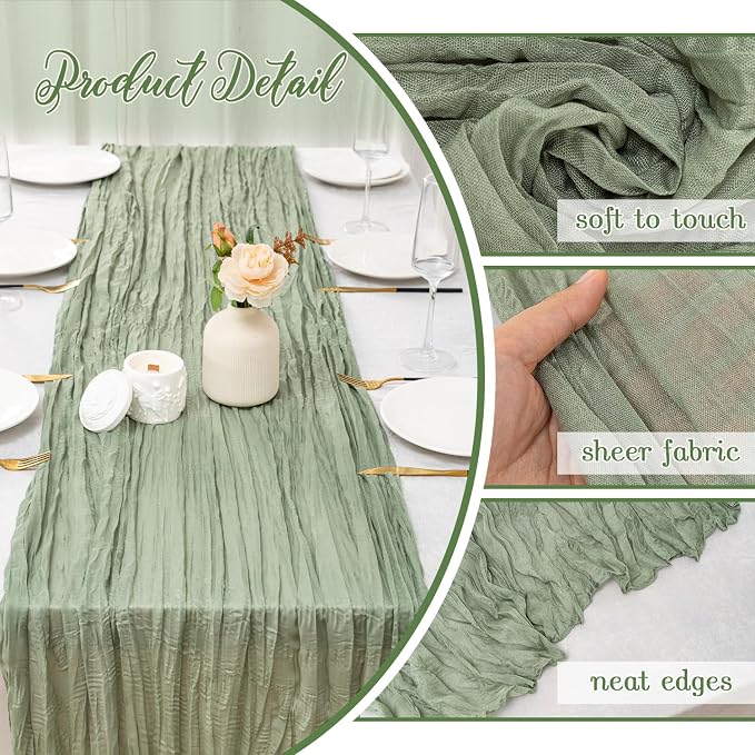 6 Pack Sage Green Cheesecloth Table Runner 22x120 Inch Gauze Table Runners | - Image 2