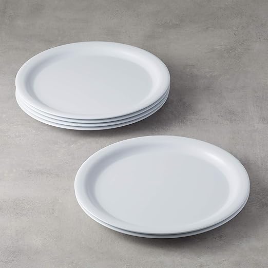 Amazon Basics Melamine (Plastic) Plate, 6 Piece Set, 9 in, White