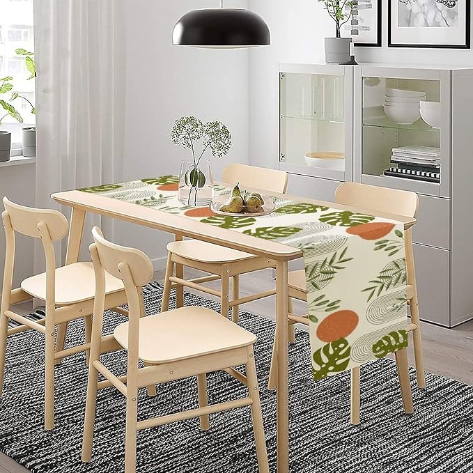 YCness Mid Century Green Boho Table Runner Summer Abstract Modern Palm Tree - Image 4