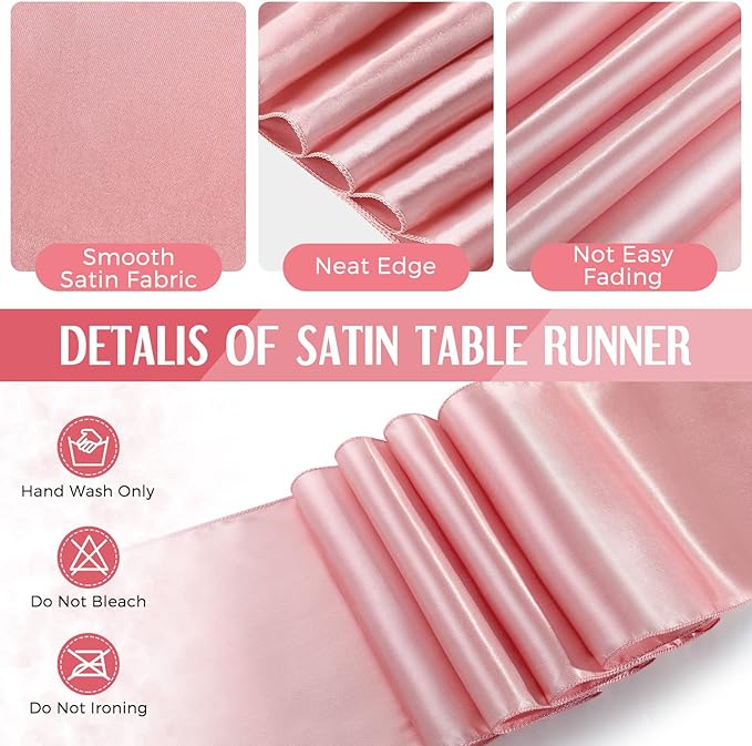 Breling 24 Packs Black and Rose Breling Disposable Plastic Tablecloths and Satin Table Runner Set, 54 x 108 Inch Tablecloth, 12 x 108 Inch Table Runners for Wedding Graduation Birthday Baby Shower