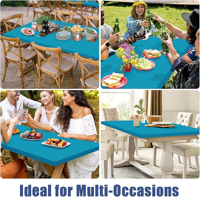 Spandex 6 Foot Rectangle Table Cloth 2 Pack, Elastic Fitted Tablecloths for Picnic, Stretch Washable Patio Table Cover for Outdoor, Camping, Banquet and Parties (Teal, 30"x72")