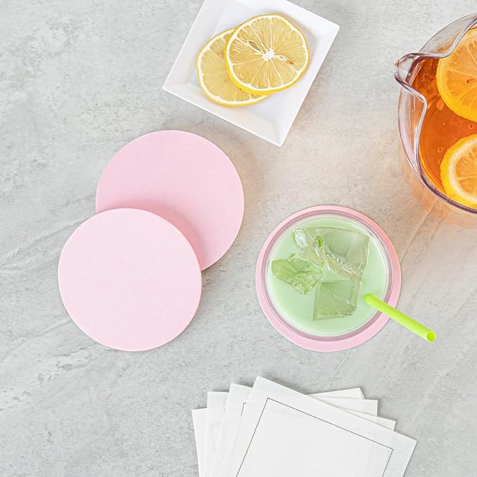 Restaurantware Paper Coasters 100 Pack of 4 Inch Disposable Beverage Coasters Absorbent for Hot and Cold Drinks Pink Coffee Cup Essentials for Table Decor, Kitchen, Home Patio or Living Room