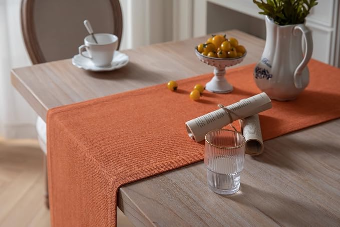 Burlap Style Farmhouse Table Runner, 14x108 Inches Harvest Pumpkin | Thick - Image 4