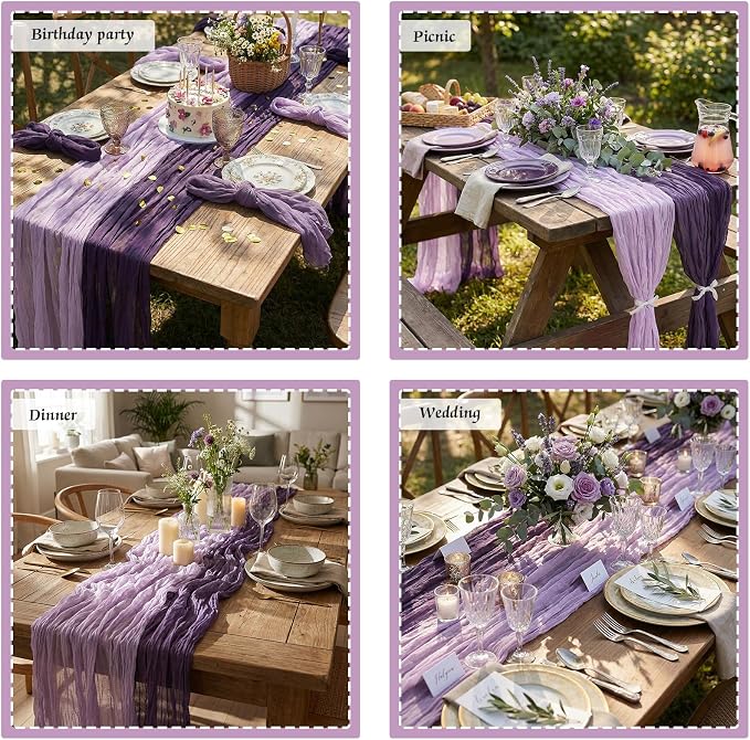 12 Pcs Gradient Purple Cheesecloth Gauze Table Runners | Boho Wedding Decor - Image 4