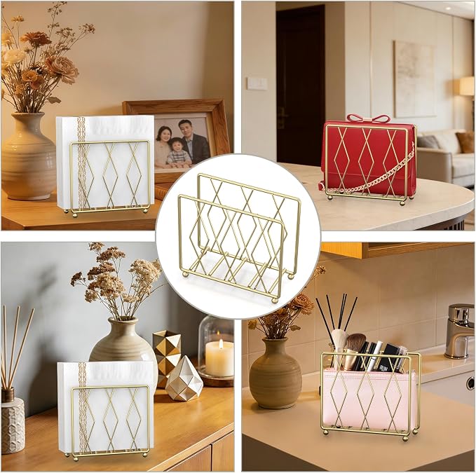 Gold Metal Napkin Holder for Table | Modern Upright Dispenser for Paper Napkins - Image 5