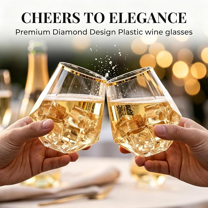 Lueumxc 56 Pack Plastic Wine Glasses Disposable Diamond Champagne Flutes - Image 5